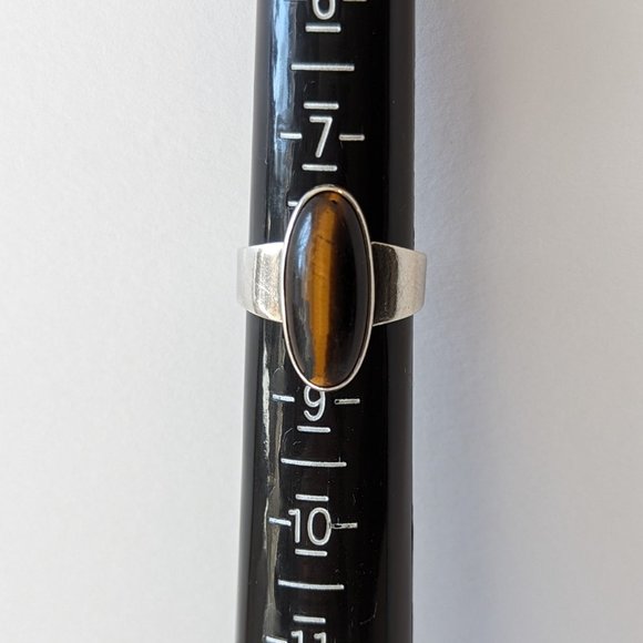 N.E. From Denmark Vintage Sterling Silver & Tiger's Eye Modernist Ring Size 8 - Picture 6 of 8